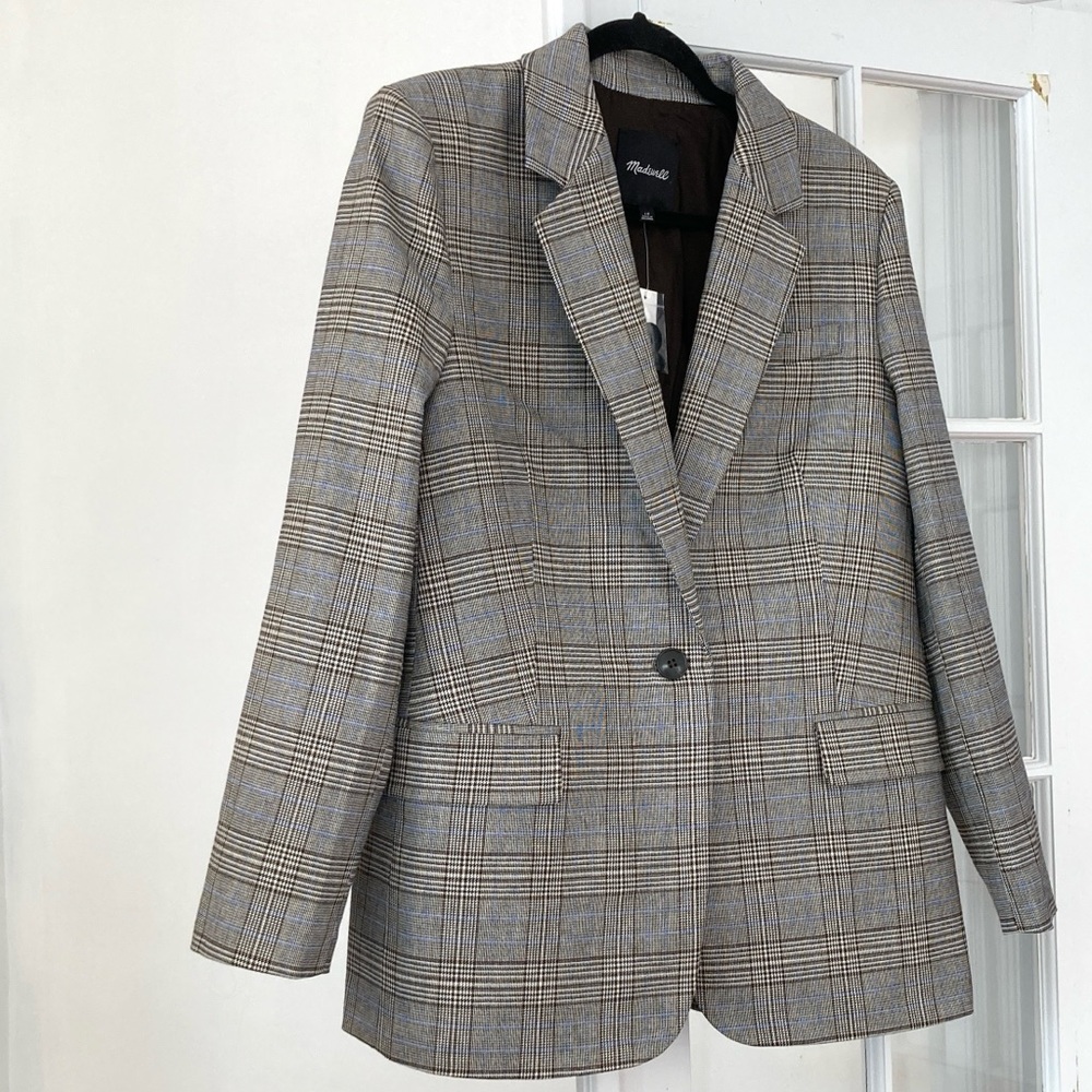Madewell Italian Wool Fabric Houndstooth Plaid Blazer w/Contrast Felted Collar - Picture 7 of 16